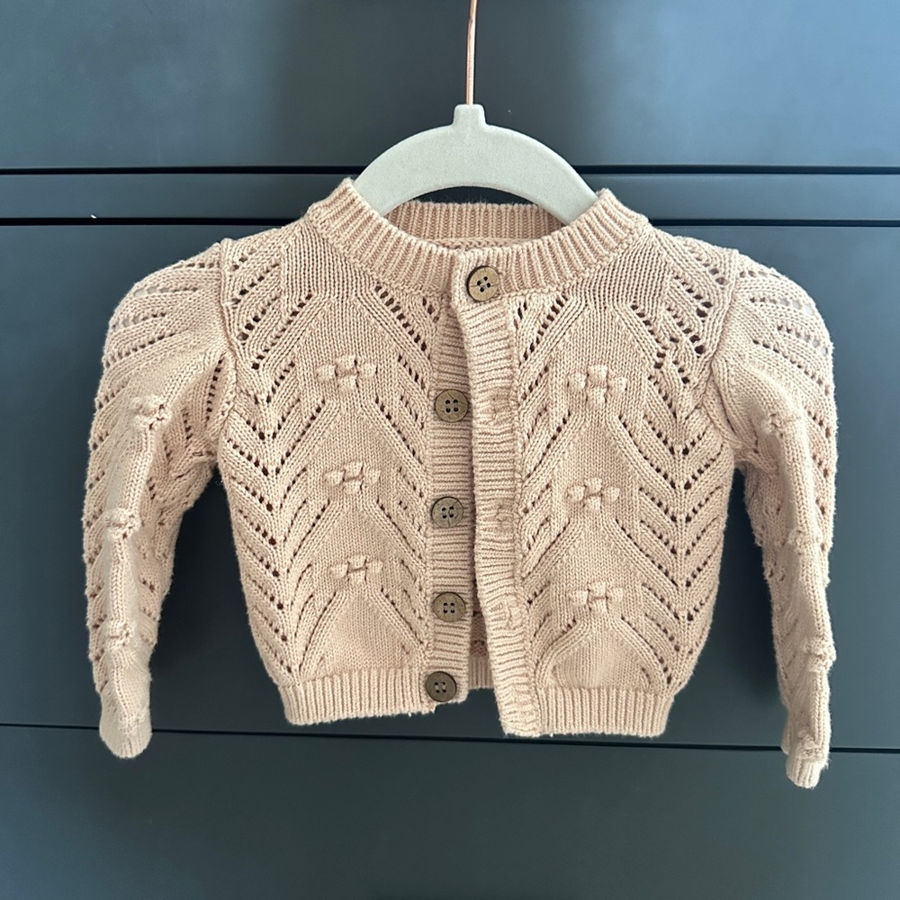 Quincy Mae Blush cotton sweater - 0-3M EUC